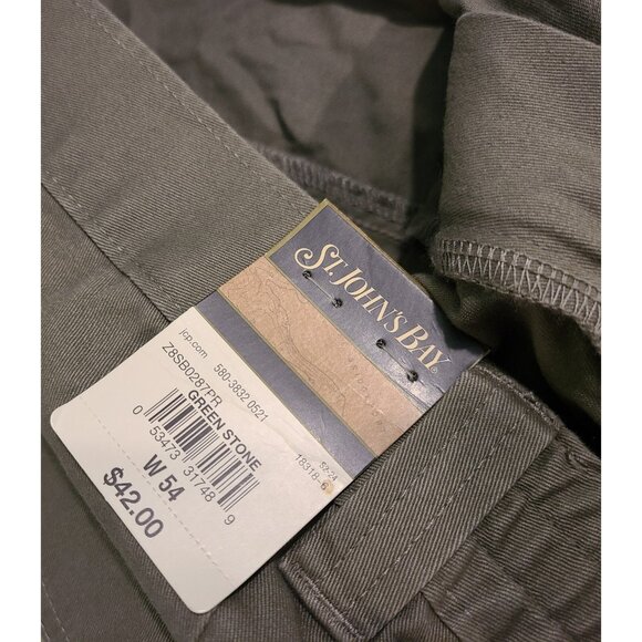 New! St. John's Bay Men Shorts 54 Green Gray Cargo Twill Hiking Button 9" Inseam - Picture 10 of 13